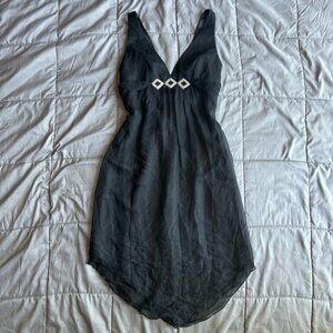 100% Silk Laundry By Shelli Segal Black Mini Dress Rhinestone y2k 6
